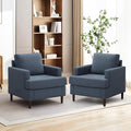 Mid-Century Accent Chair,Modern Linen Fabric Armchair for Living Room,Comfy Upholstered Reading Accent Chairs for Bedroom,Single Sofa Chair with Wood Legs (Blue Grey, 2 Pack)-Ruum Studio Home
