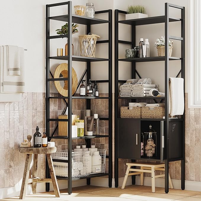 70 x70 Triple 5 Tier Book Shelf, Industrial Large Bookcase with Storage Cabinet, Tall Bookshelf with 14 Open Display Shelves Metal Frame Furniture for Living Room Bedroom Home Office Black-Ruum Studio Home