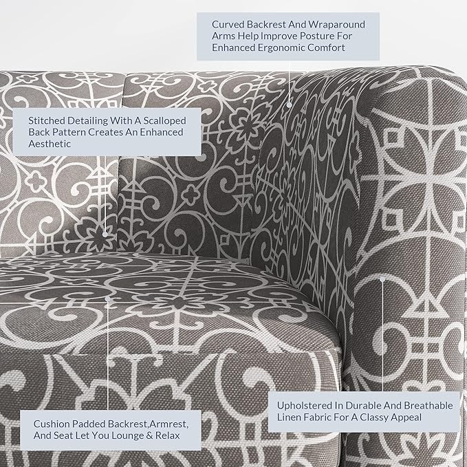 BELLEZE Accent Barrel Chair, Linen Round Chair Club Tub Sofa Corner Chair with Flared Legs and Cozy Soft Padding for Living Room Bedroom Waiting Room - White & Gray-Ruum Studio Home