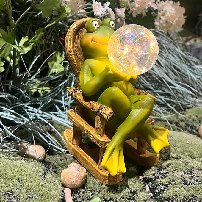 Garden Solar Frog Statue with Glowing Bubble Resin Figurine Outdoor Light Decor Hand-Painted Whimsy for Yard Patio Porch Fairy Decoration Housewarming Unique Gifti for Women-Ruum Studio Home