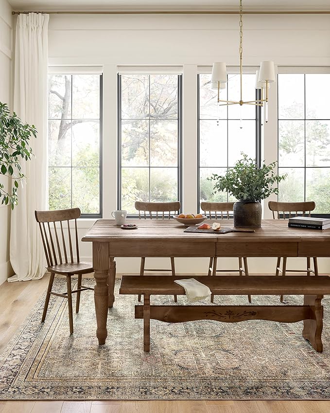 Loloi Layla Collection LAY-03 Olive/Charcoal 5'-0" x 7'-6" .13" Thick Area Rug, Soft, Durable, Vintage Inspired, Distressed, Low Pile, Non-Shedding, Easy Clean, Printed, Living Room Rug-Ruum Studio Home