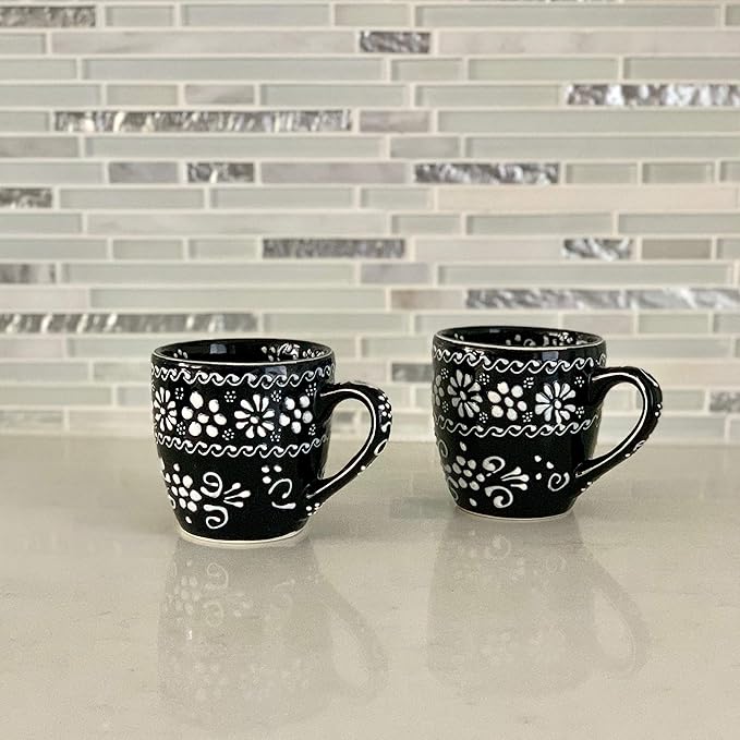 Encantada Handmade Hand-Painted Authentic Mexican Pottery Mugs (1-Pack, Ink)-Ruum Studio Home