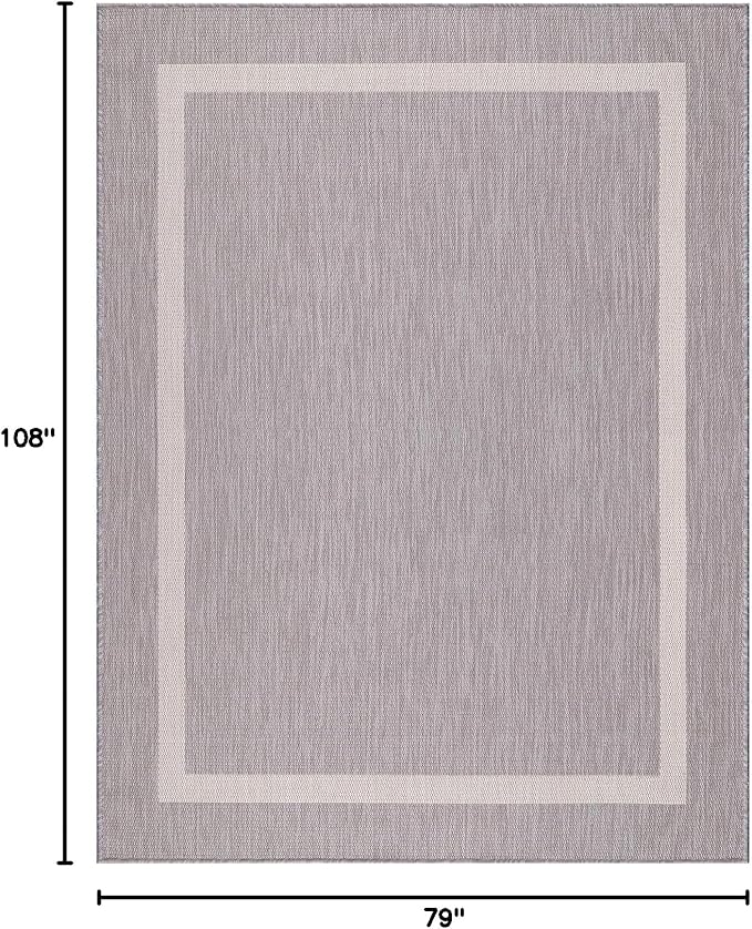 Bordered Outdoor Rug 6x9 Washable Outside Carpet for Indoor Patio Porch Waterproof Easy Cleaning Non Shedding Area Rugs Gray 6 x 9-Ruum Studio Home