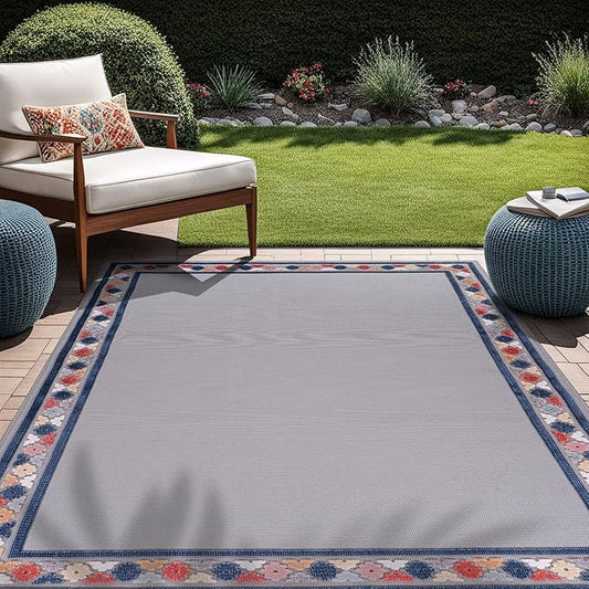 Beverly Rug Outdoor Rug 10x14 Modern Bordered Large Area Rugs for Indoor and Outdoor Patio Easy to Clean Non Shedding Living Room Porch Garden Washable Outside Carpet (10 x 14 Gray)-Ruum Studio Home