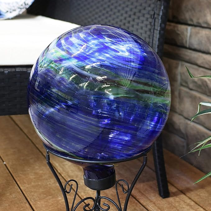Sunnydaze 10-Inch Gazing Ball for Garden - Glass Gazing Globe for Outside - Garden Orb Yard Decor - Northern Lights - Set of 2-Ruum Studio Home