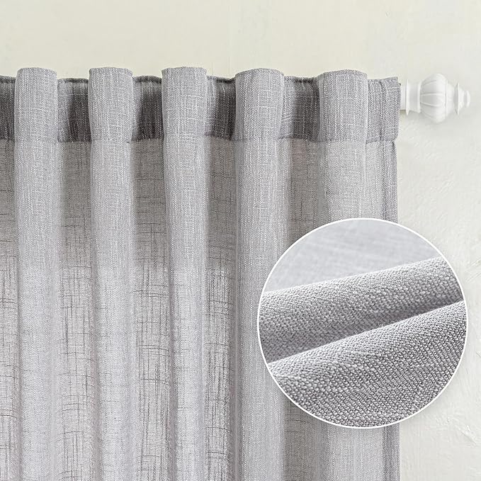 MYSKY HOME 90 Inch Farmhouse Curtains for Living Room, Sliding Door Patio Drapes for Doorways Soft Semi Sheer Light Filtering Window Decor, 50" Width x 90" Length, Light Grey, 2 PCs-Ruum Studio Home