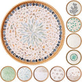 Round Rattan Tray with Mother of Pearl Inlay & Wooden Base - Decorative Wicker Serving Tray for Coffee/Bread/Fruits, Food Storage & Display - Multipurpose Home Decor (L,Blue Shells)-Ruum Studio Home