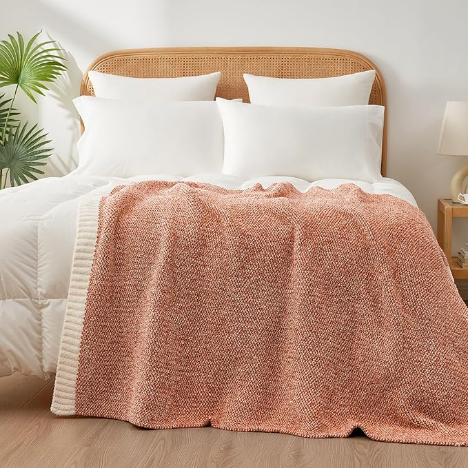 Snuggle Sac Orange Fall Throw Blanket for Couch, Oversized Throw XL Super Soft Warm Blankets Cozy Knit Fuzzy Throws for Sofa, Bed, Living Room, Heather Orange, 50x70 inches-Ruum Studio Home