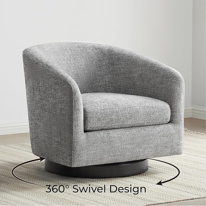 CHITA Swivel Accent Chair, FSC Certified Upholstered Fabric Barrel Chair for Living Room, Fully Assembled, Pebble Grey-Ruum Studio Home