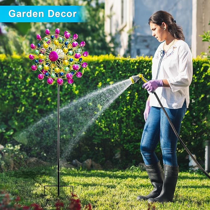 Large Wind Spinners Outdoor Solar Garden Decor Light - Unique Ferris Wheel Shaped Colorful Windmill, Durable Waterproof Design for Garden, Lawn, Patio-Ruum Studio Home