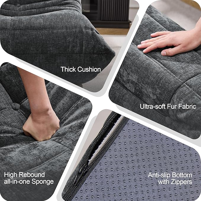 Bean Bag Chairs for Adults Giant Bean Bag Chair Memory Foam BeanBag Chair Big Bean Bag Sofa with Filler Faux Fur Fireside Beanbags Lazy Sofa for Living Room Bedroom Dorm Office (Darkgrey Chenille)-Ruum Studio Home