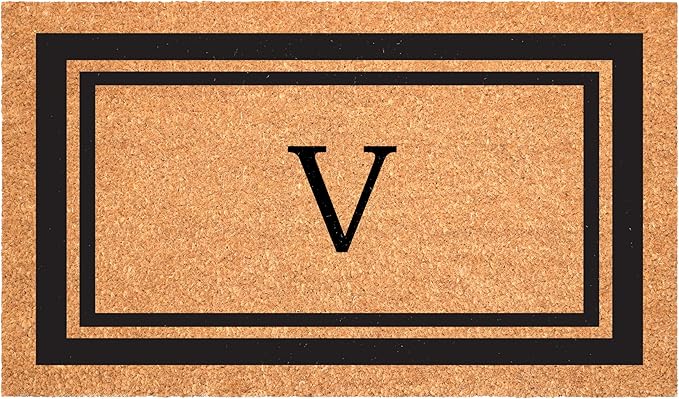 Calloway Mills 152961830V Black Border 18" x 30" Monogram Doormat, (Letter V)-Ruum Studio Home