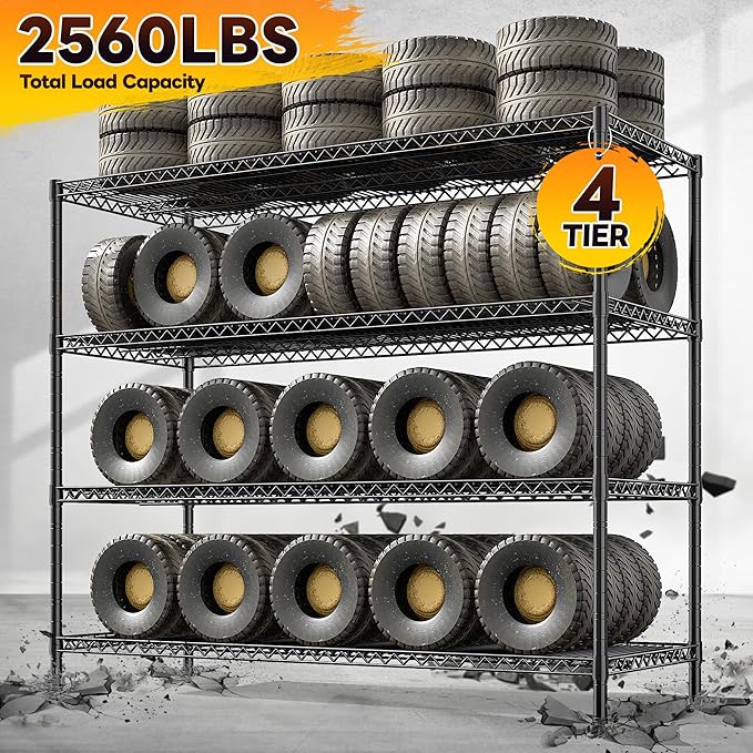 REIBII 2560LBS Storage Shelves 55.5"W Metal Shelving Unit 4 Tier Wire Shelving Commercial Adjustable Garage Shelving Heavy Duty for Storage Rack for Pantry, Garage, Kitchen, 55.5"W x 18"D x 55.5"H-Ruum Studio Home