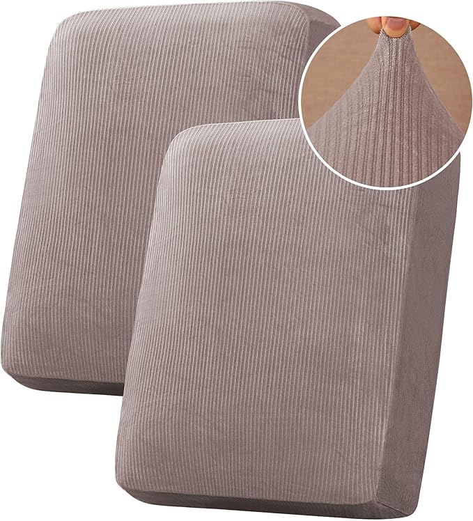 H.VERSAILTEX Velvet Stretch Couch Cushion Cover Plush Cushion Slipcover for Chair Loveseat Sofa Cushion Furniture Protector Seat Cushion Sofa Cover (2 Piece Medium Sofa Cushion Covers, Taupe Striped)-Ruum Studio Home