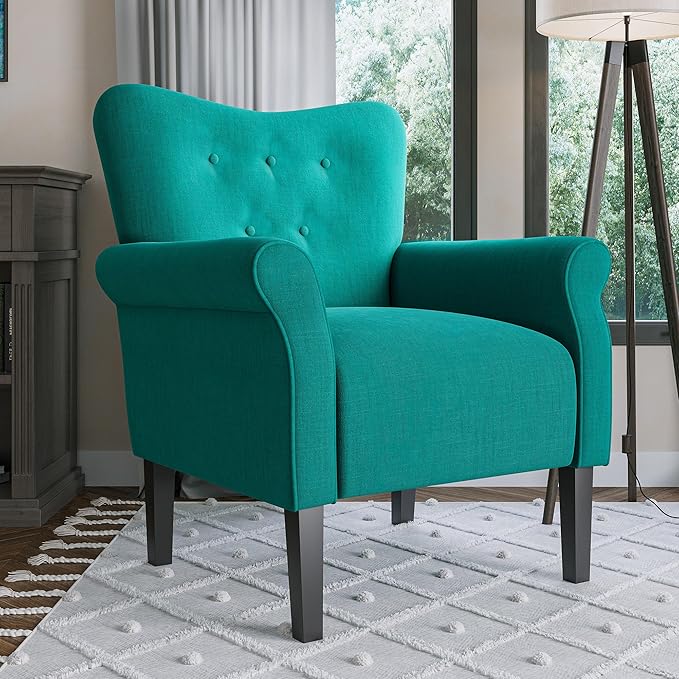 BELLEZE Modern Accent Chair for Living Room, High Back Armchair with Wooden Legs, Upholstered Wingback Chair Padded Armrest Single Sofa Club Chair for Living Room, Bedroom - Allston (Mallard Teal)-Ruum Studio Home