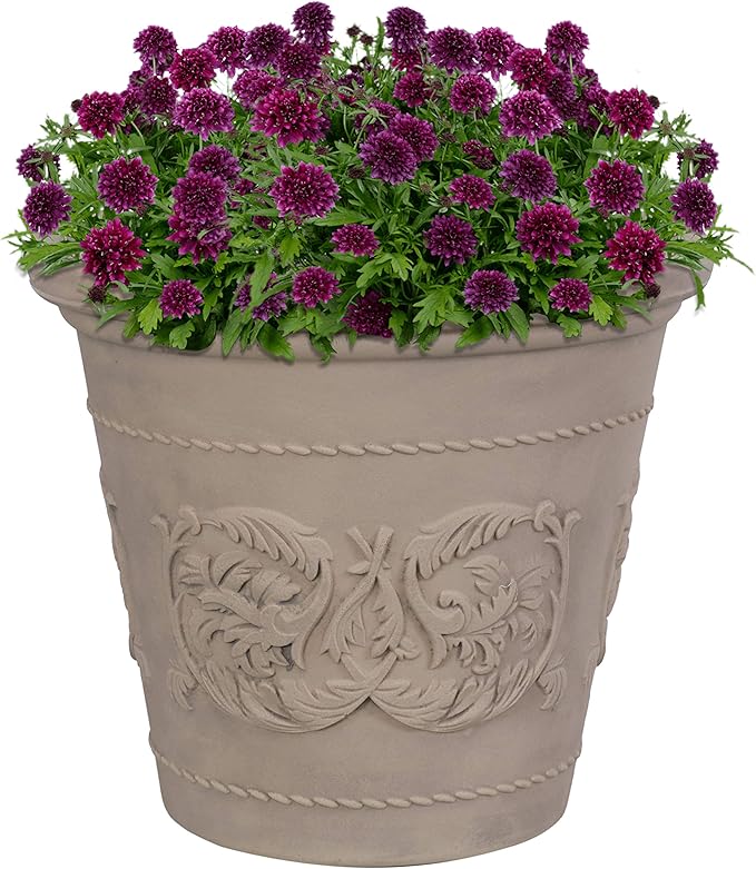 Sunnydaze 19.5-Inch Arabella Large Plant Pot - Polyresin Round Outdoor Planter with Drillable Drainage Holes - Beige-Ruum Studio Home