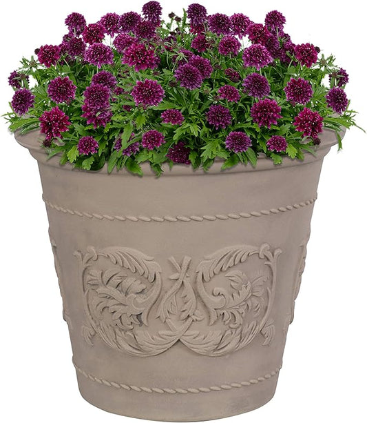 Sunnydaze 19.5-Inch Arabella Large Plant Pot - Polyresin Round Outdoor Planter with Drillable Drainage Holes - Beige-Ruum Studio Home