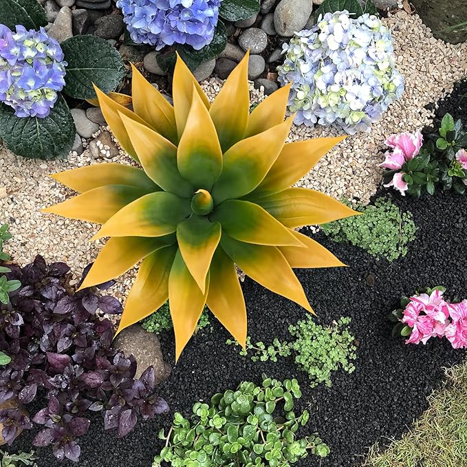 Artificial Agave Plants,Large UV Resistant Fake Agave Planters for Indoor and Outdoor Decorating Tropical Plant Succulents Greenery Indoor Decor (2Pack,18" Yellow)-Ruum Studio Home