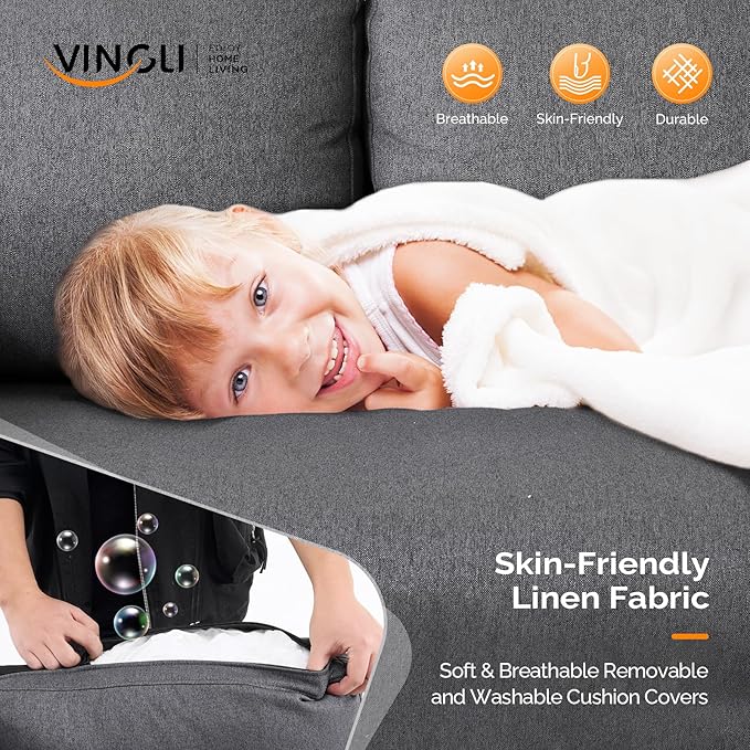 VINGLI 47" Small Couch, Dark Grey Linen Loveseat Sofa Mini Couch Mid Century Modern Decor Love Seat for Small Spaces Living Room, Bedroom, Play Room-Ruum Studio Home