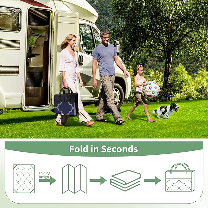 GENIMO Outdoor Rug 8' x 10' Patio Waterproof, Foldable Reversible Plastic Straw Area Rugs Mat for Camper Decor, Outside Carpet for Rv, Deck, Porch, Picnic, Beach, Balcony, Blue & Grey-Ruum Studio Home