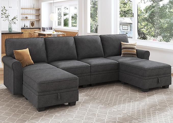HONBAY Sectional Sofa with Storage Seat U Shaped Couch with Reversible Chaise Convertible Sectional Couches for Living Room,Dark Grey-Ruum Studio Home