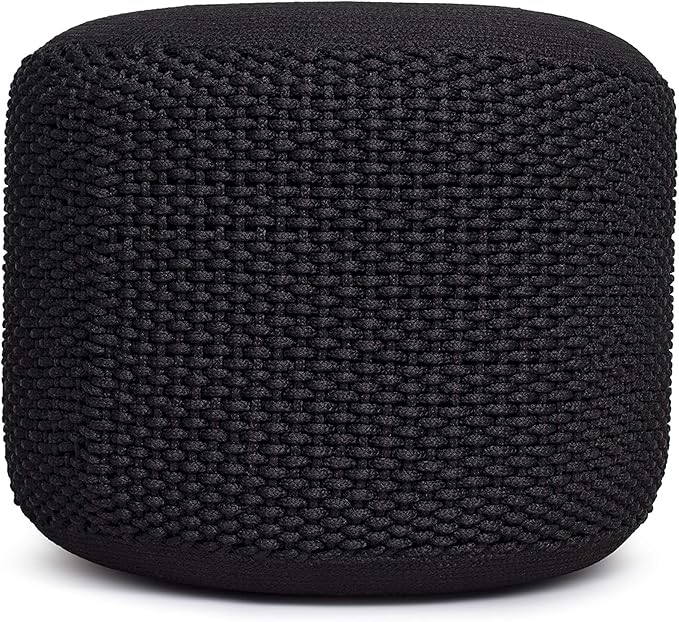 BIRDROCK HOME Outdoor Pouf Ottoman | Hand Woven Waterproof Foot Stool with Bead Bag Filling | Boho Foot Rest for Patio, Living Room, Porch & Outdoor Seating | Lightweight, Soft Stuffed Chair | Black-Ruum Studio Home