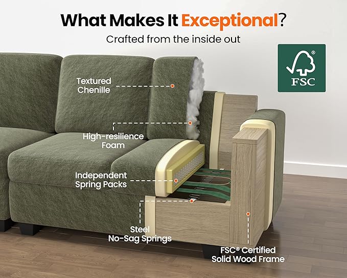 CHIC HOUSE Pull Out Sofa Bed, Full Size Sleeper Sofa, 2-in-1 Convertible Chenille Couch with USB Charging, Memory Form Couch for Living Room, Apartment & Small Space (Green, Chenille - Full)-Ruum Studio Home