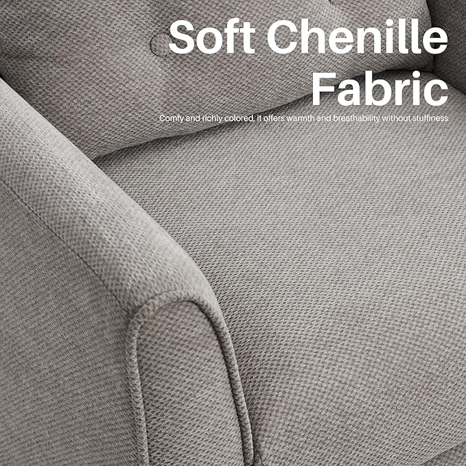 Mid Century Modern Accent Chairs, Chenille Grey Upholstered Armchair,Living Room Chairs with Wooden Legs, Side Single Sofa Chair for Bedroom, Office Cafe Waiting Room Apartment-Ruum Studio Home