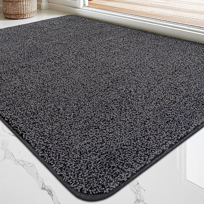 LUMI Front Door Mat 24x36, Super Absorbent Washable Doormat, Non Slip Dirt Trapper Inside Floor Mats for Entrance, Entryway, Patio,Black Mixed Gray-Ruum Studio Home