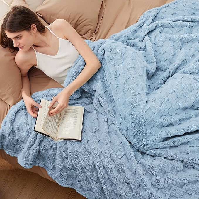 Bedsure GentleSoft Blankets Queen Size for Bed - Super Soft Cozy Blanket for Women Men Girls, Large Fuzzy Fleece Throw for Bedroom Decor, Light Blue, 90x90 Inches-Ruum Studio Home