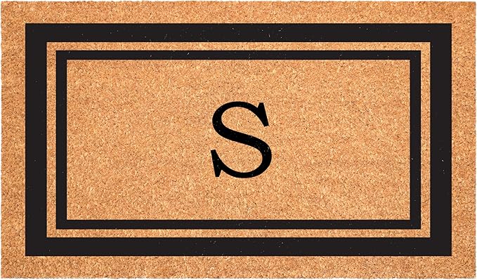 Calloway Mills 152962448 Black Border 24" x 48" Monogram Doormat (Letter S)-Ruum Studio Home