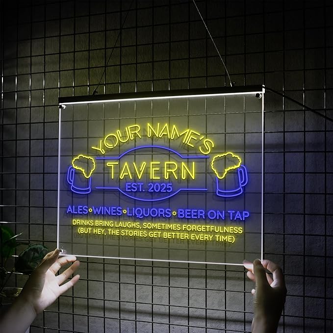Custom Bar Neon Sign Beer Home Bar Lights Man Cave Acrylic Table LED Personalized Name Tavern Lighted Signs for Men Restaurant Coffee Workshop Garage Poker Signs Gifts-Ruum Studio Home