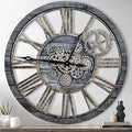 The B-Style Large Real Moving Gears Wall Clock 30 inch Rustic Retro Industrial Farmhouse Wood Clock Oversized Decorative Vintage Wall Clocks for Living Room (Carbon Gray)-Ruum Studio Home