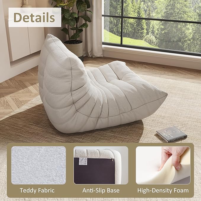Bean Bag Chair, Oversized Bean Bag Chair for living Room, Fireside Chair for adults with Memory Foam Filled, Big Accent Sofa Lounge Floor Sofa for Gaming, Reading, Relax, No Assembly Required. (Beige)-Ruum Studio Home
