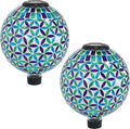 Sunnydaze Cool Blooms 10" Mosaic Glass Garden Gazing Globe with LED Solar Light - Set of 2-Ruum Studio Home