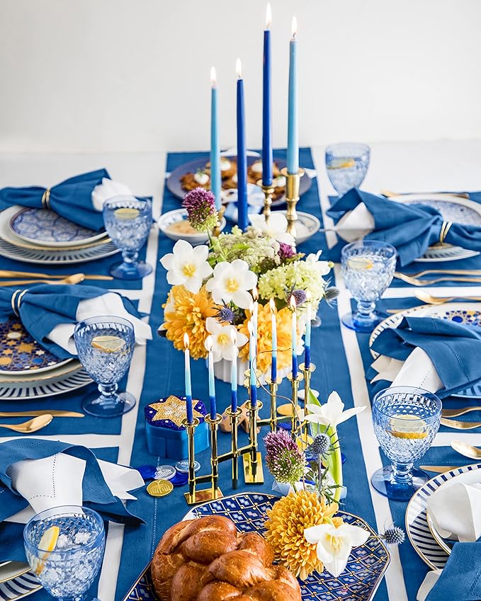 Solino Home Linen Indigo Blue Table Runner 90 Inches Long - 100% Pure Linen 14 x 90 Inch Table Runner for Fall, Autumn - Classic Hemstitch-Ruum Studio Home