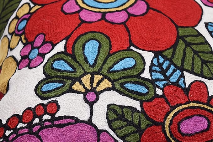 Floral Pillow Cover Handembroidered Wool 18x18 (Retro Floral Pillow Cover)-Ruum Studio Home