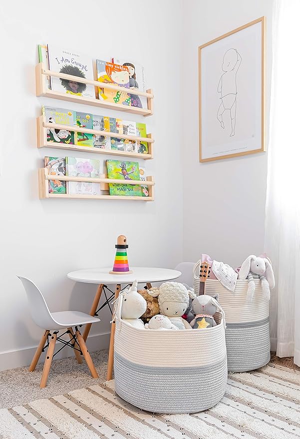 OrganiHaus Extra Large Blanket Basket for Living Room 20x13, Natural Cotton Rope Laundry Basket, Sturdy Hamper for Toy Storage, Cushions & Pillows Storage Bin, Nursery Decor Hamper - White/Gray-Ruum Studio Home