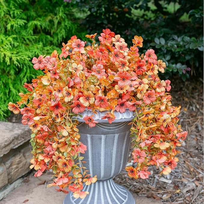 INSPRING Artificial Mums for Outdoors Decoration Fall Fake Flowers for Outside Decor, 2Pcs Silk Daisy with Eucalyptus UV Resistant Realistic Vines for Front Door Yard Patio Porch Planter Home-Ruum Studio Home