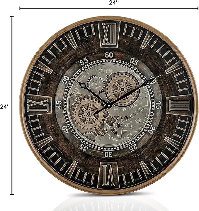 CLXEAST 24 Inch Large Moving Gear Wall Clock for Farmhouse Living Room Decor,Vintage Industrial Bronze Gold Metal Wall Clock for Home Office,House Warming Gifts New Home-Ruum Studio Home
