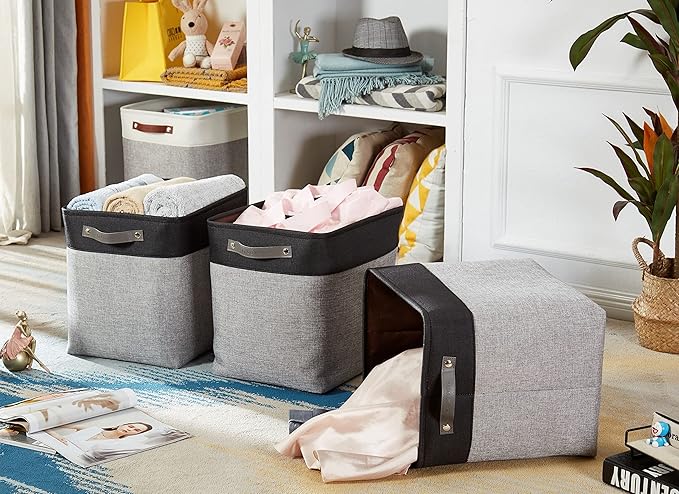DECOMOMO Extra Large Storage Baskets 54.5L Fabric Storage Bins for Organizing Linen Closet, Toys, Nursery (Grey and Black, XXXL - 3 pack)-Ruum Studio Home