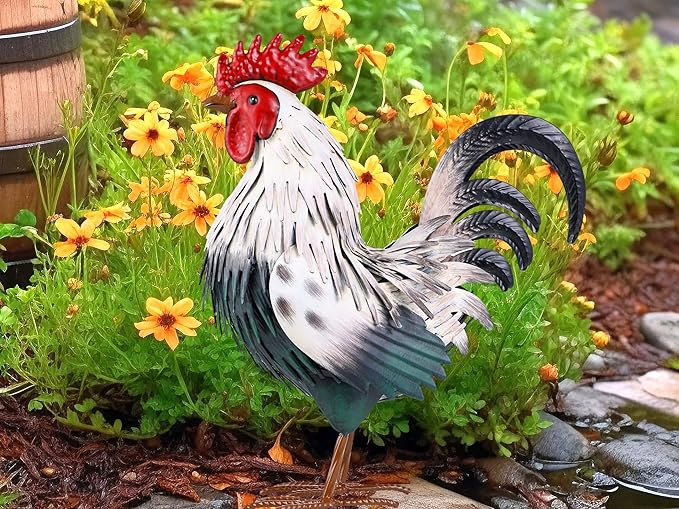 Rooster Garden Statue Sculpture Metal Chicken Yard Decor Outdoor Figurines Patio Backyard Decoration-Ruum Studio Home