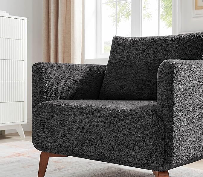 Oversized Accent Chair Modern Boucle Armchair for Living Room- 37" Wide Accent Chair with Solid Wood Legs, Dark Gray Upholstered Lounge Chair for Bedroom & Office, Cozy Reading Chair (Easy Assembly)-Ruum Studio Home
