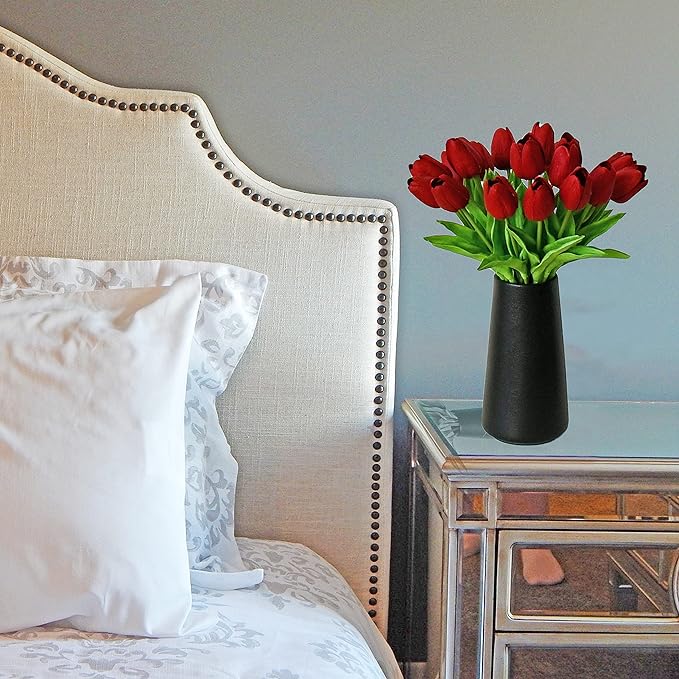 Mandy's Artificial Tulips 20 Stems Burgundy PU Faux Flowers for Wedding Home Decor 13.5 Inch-Ruum Studio Home