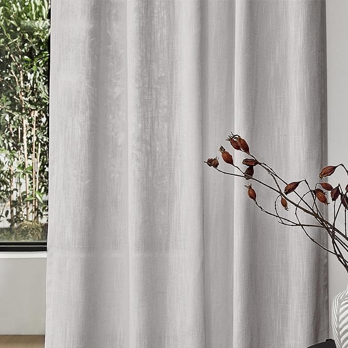 MYSKY HOME Short Curtains for Small Window, Boho Sheer Curtains 2 Panels Set Window Treatment Drapes Linen Style Texture for Closet/Kitchen, 50"x63", Light Grey, 2 PCs-Ruum Studio Home