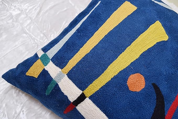 Kandinsky Abstract Pillow Cover - Blue | Modern Throw Pillows | Contemporary Chair Pillow | Modern Farmhouse Pillows | Modern Couch Pillow | Needlepoint Accent Cushion | Size 18x18-Ruum Studio Home