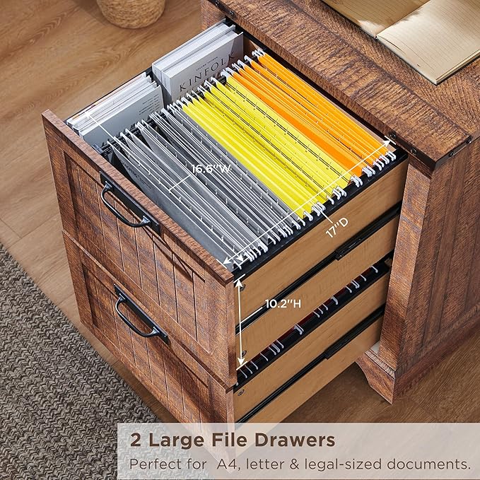 RedLemon Bookcase with 2 File Drawers, 72" Tall Farmhouse Bookshlef with Storage and Adjustable Shelves, 4 Tier Rustic Wood Bookshelf with Cabinet for Office, Living Room (Reclaimed Barnwood Color)-Ruum Studio Home