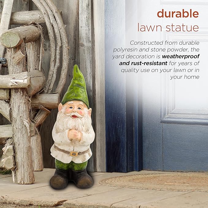 Alpine Corporation - 12" Tall Outdoor Garden Gnome Yard Statue Decoration – Playful Resin Gnome with Earthtone Colors - Durable, Weatherproof Lawn Sculpture for Patio, Deck, Yard-Ruum Studio Home