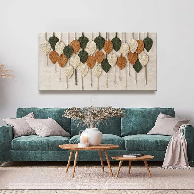Boho Wall Modern Wall Art Print Paintings Leaves Feather Multicolor Canvas Wall Art Decor For Living Room Bedroom Apartment Kitchen Home Wall Decor 24"W X 48"L Ready To Hanging-Ruum Studio Home