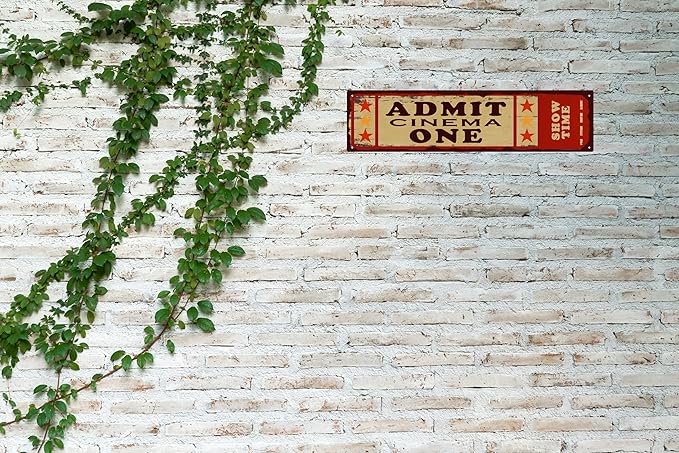 Tin Sign Cinema Vibes at Home Admit One Movie Ticket Funny Sign Vintage Carnival Inspired Metal Sign for Your Home Movie Theater 16x4 in-Ruum Studio Home